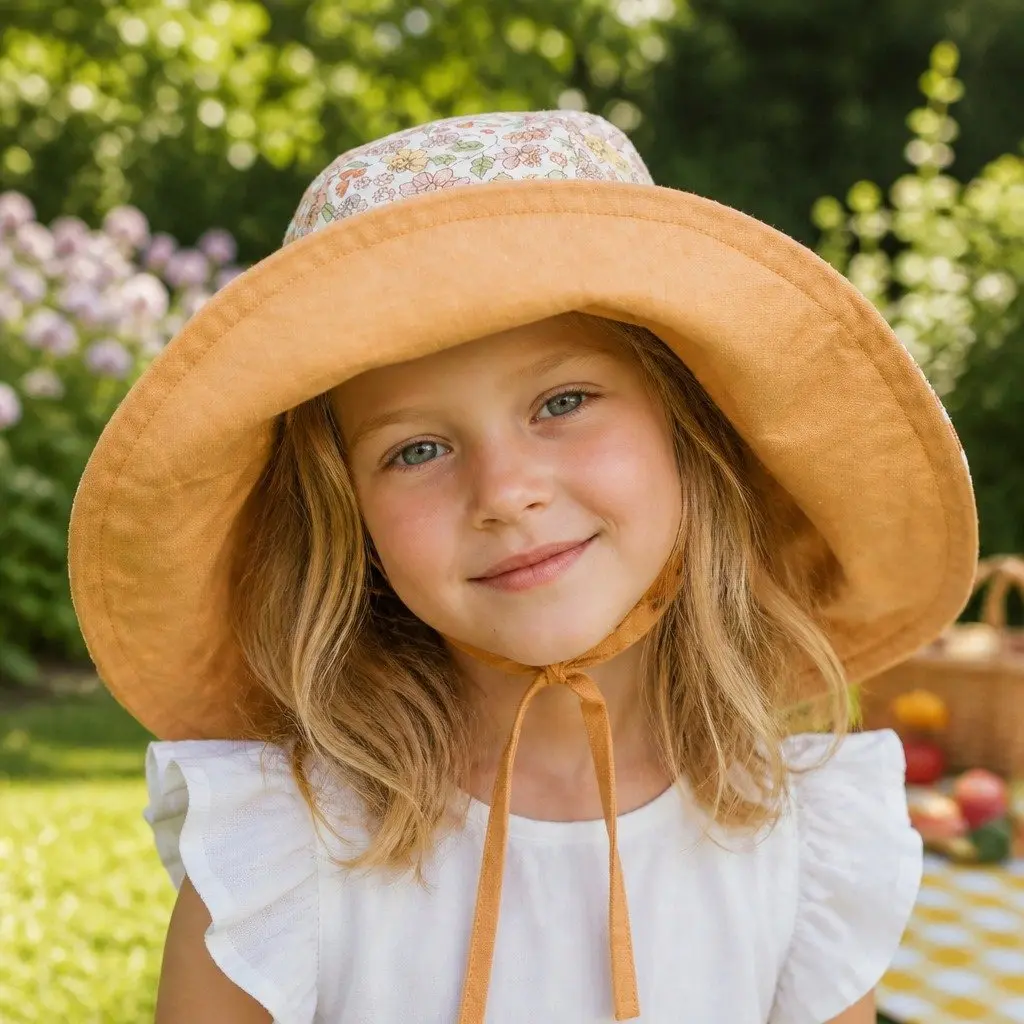 Girls Wide-Brimmed Sun Bonnet Hat Reversible Pink Lightweight UPF50+ Sun Protection