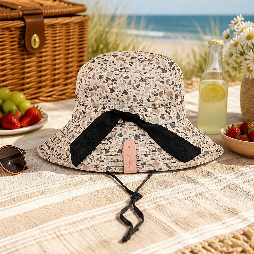 Kids Bucket Hat Reversible Terrazzo Ebony S UPF50+ Sun Protection Wide Brim Adjustable