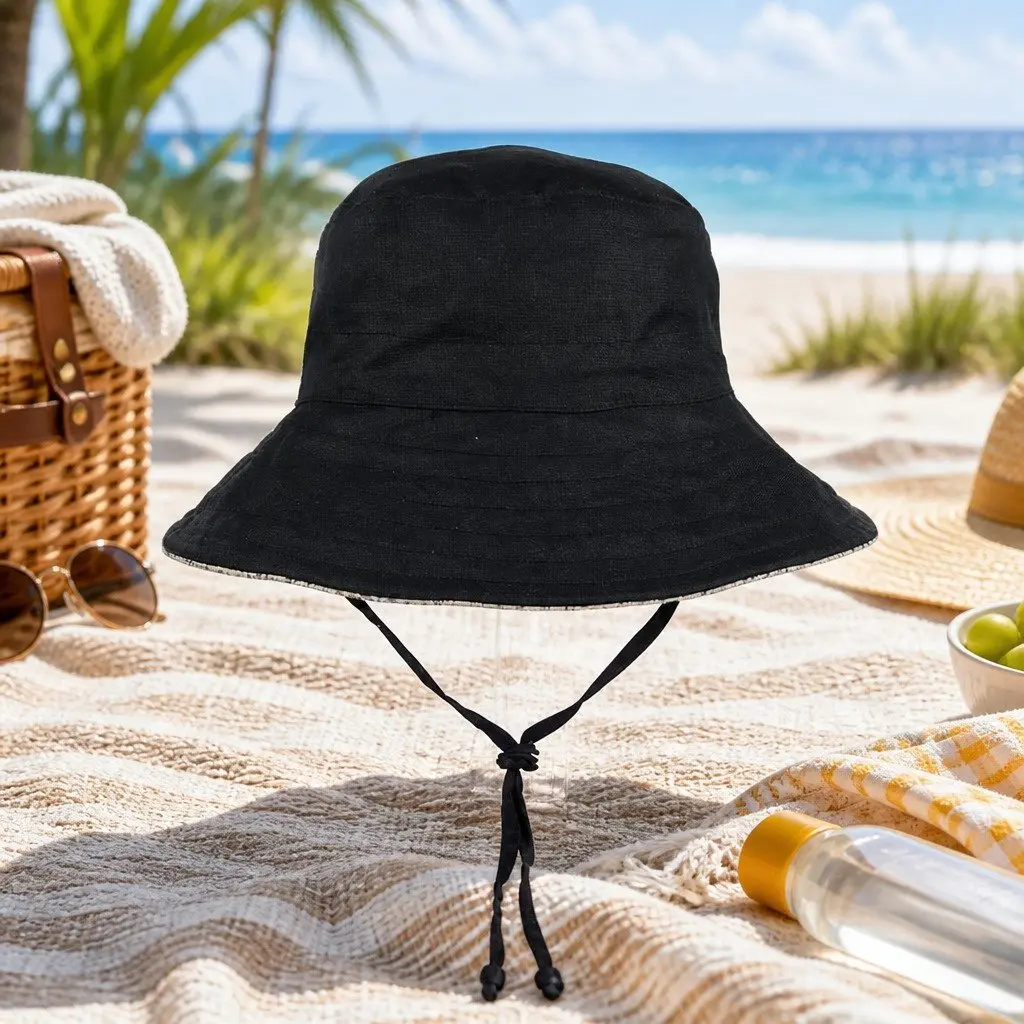 Kids Bucket Hat Reversible Terrazzo Ebony S UPF50+ Sun Protection Wide Brim Adjustable