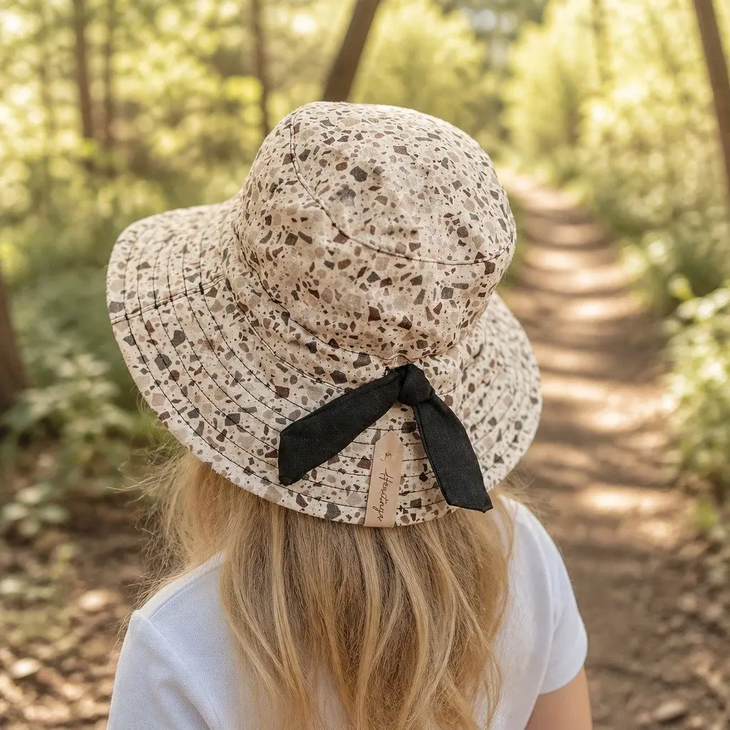 Kids Bucket Hat Reversible Terrazzo Ebony S UPF50+ Sun Protection Wide Brim Adjustable