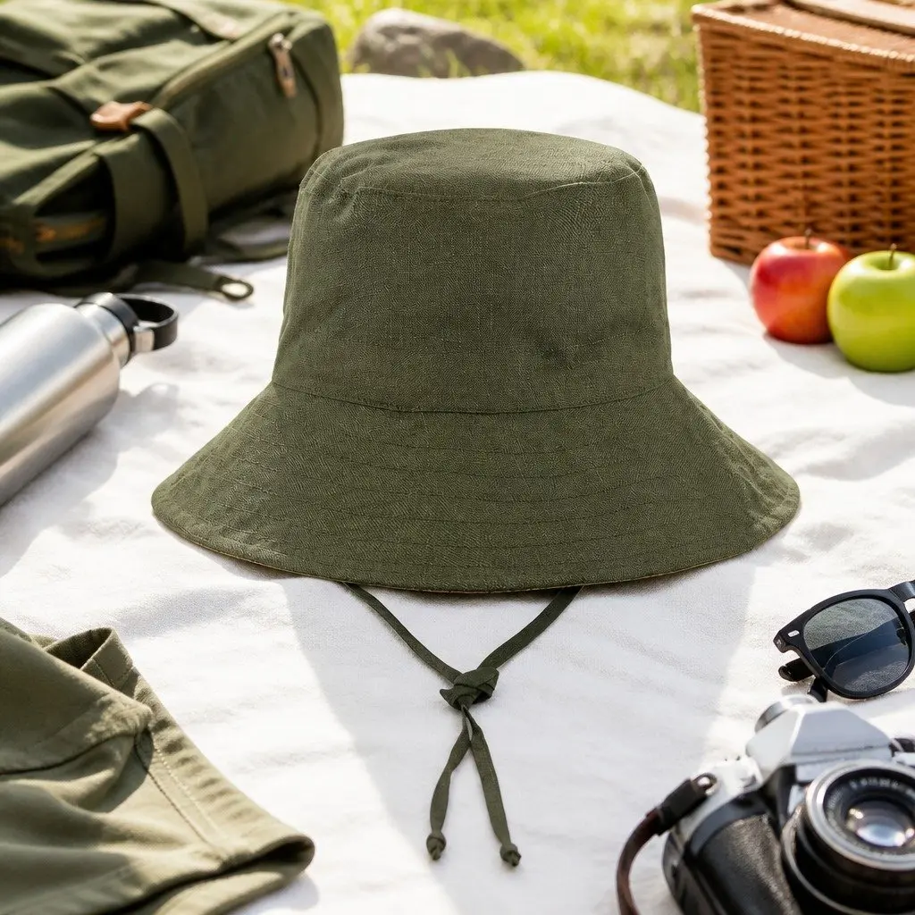 Kids Reversible Bucket Hat Sunny Yellow Mossy Olive Green Wide Brim UPF50+ Sun Protection Adjustable