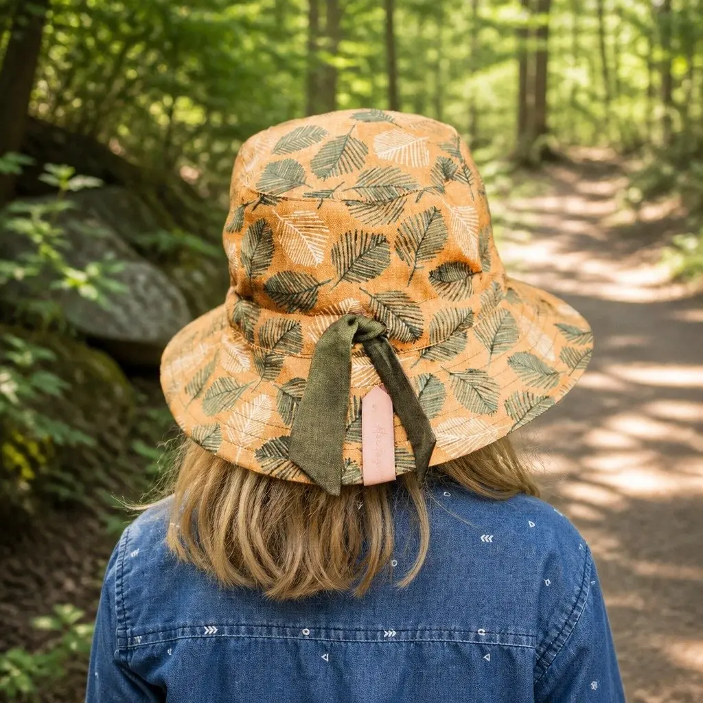 Kids Reversible Bucket Hat Sunny Yellow Mossy Olive Green Wide Brim UPF50+ Sun Protection Adjustable