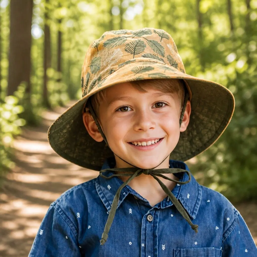 Kids Reversible Bucket Hat Sunny Yellow Mossy Olive Green Wide Brim UPF50+ Sun Protection Adjustable