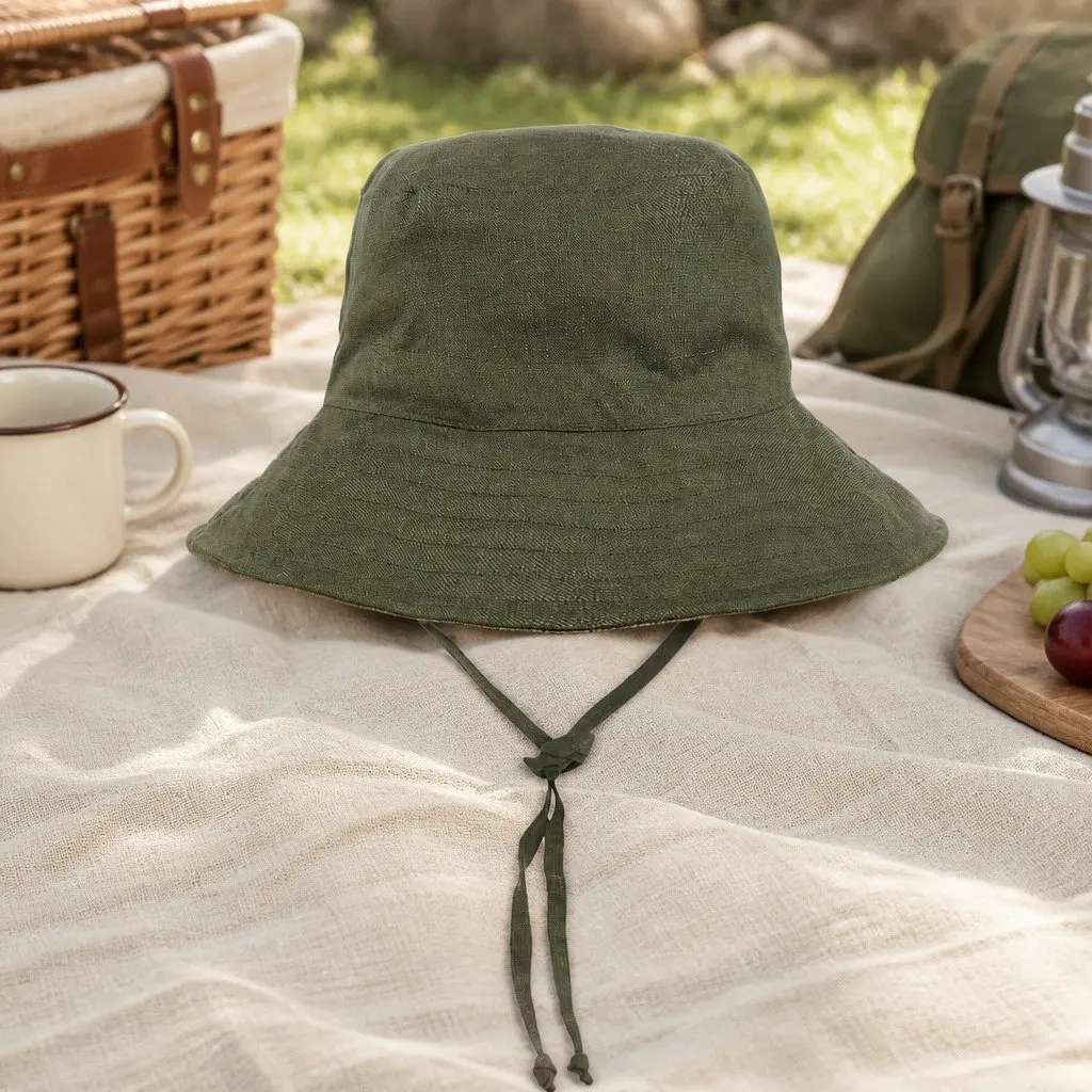 Kids Reversible Bucket Hat Sunny Yellow Mossy Olive Green Size M UPF50+ Sun Protection Wide Brim