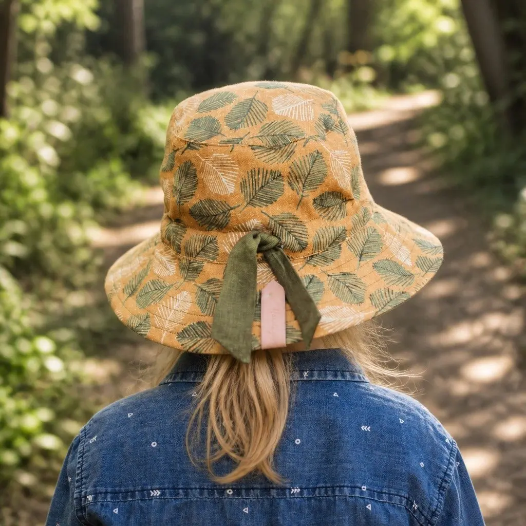 Kids Reversible Bucket Hat Sunny Yellow Mossy Olive Green Size M UPF50+ Sun Protection Wide Brim