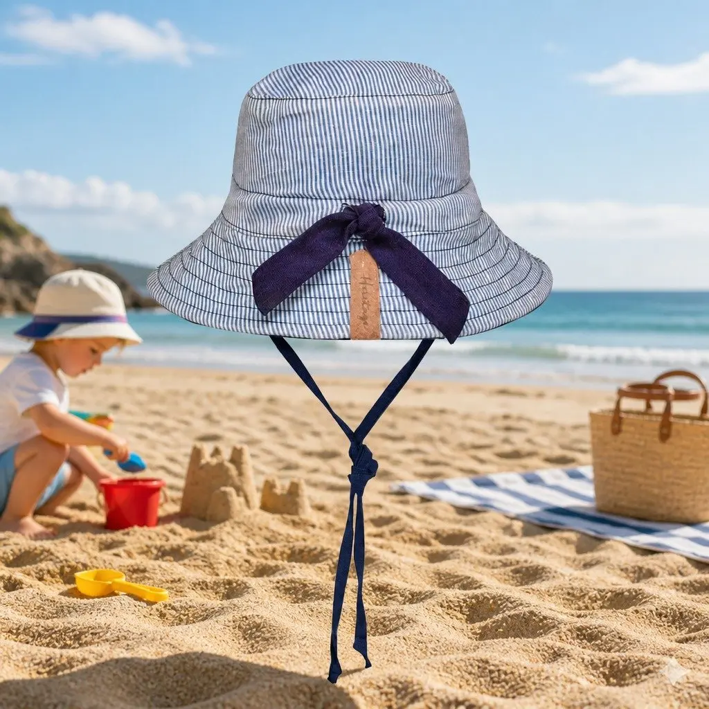 Reversible Bucket Hat Charlie Print Indigo S Wide Brim UPF50+ Sun Protection