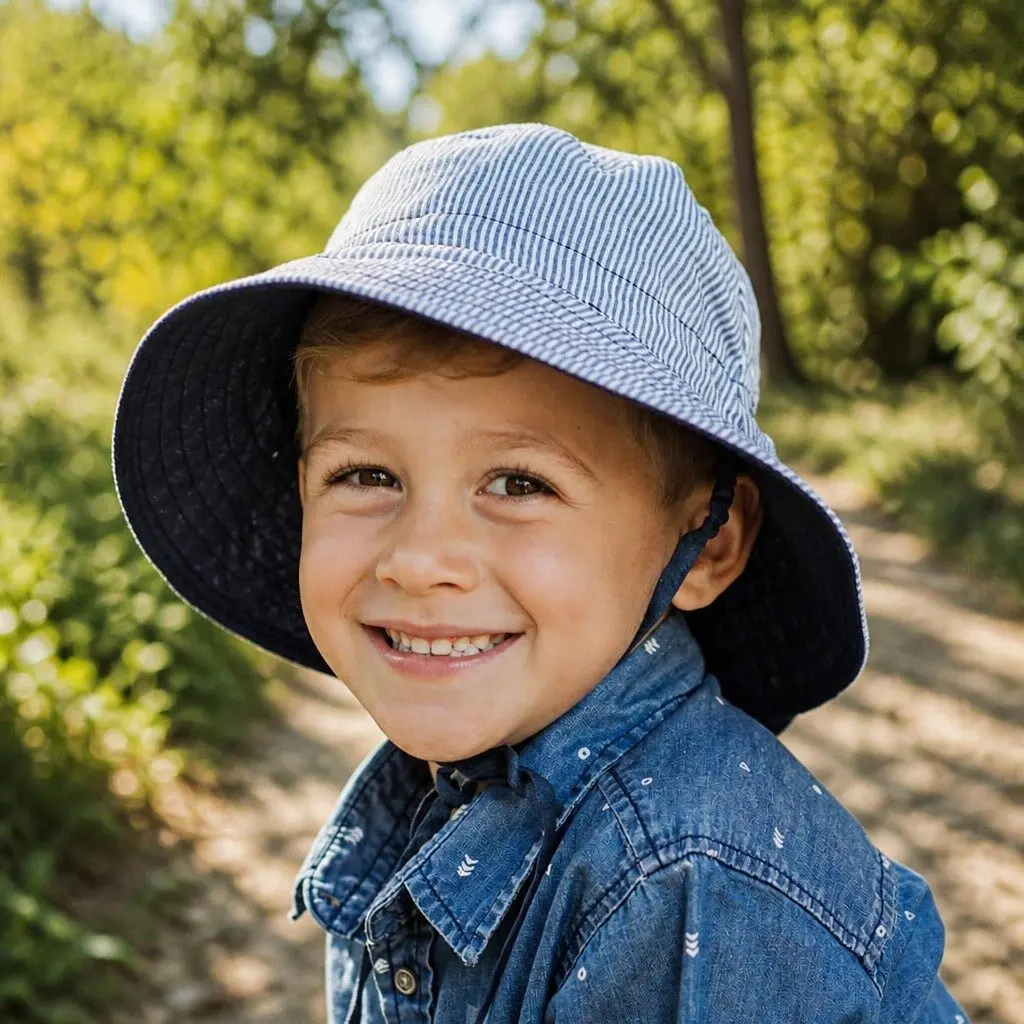 Reversible Bucket Hat Charlie Print Indigo S Wide Brim UPF50+ Sun Protection