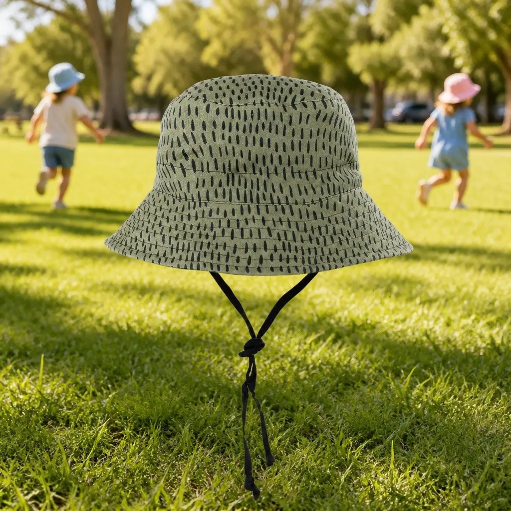 Reversible Bucket Hat Kids Billie Ebony S Wide Brim UPF50+ Sun Protection