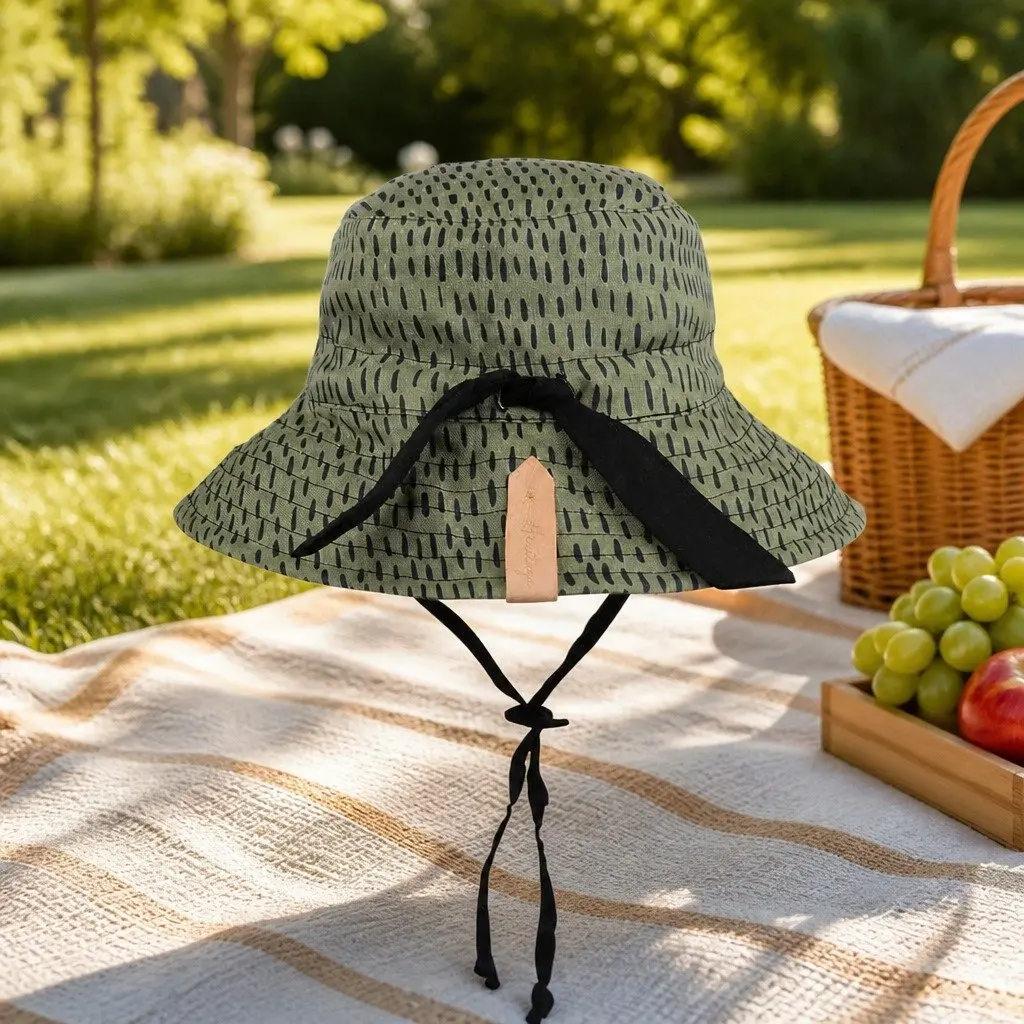 Reversible Bucket Hat Kids Billie Ebony S Wide Brim UPF50+ Sun Protection