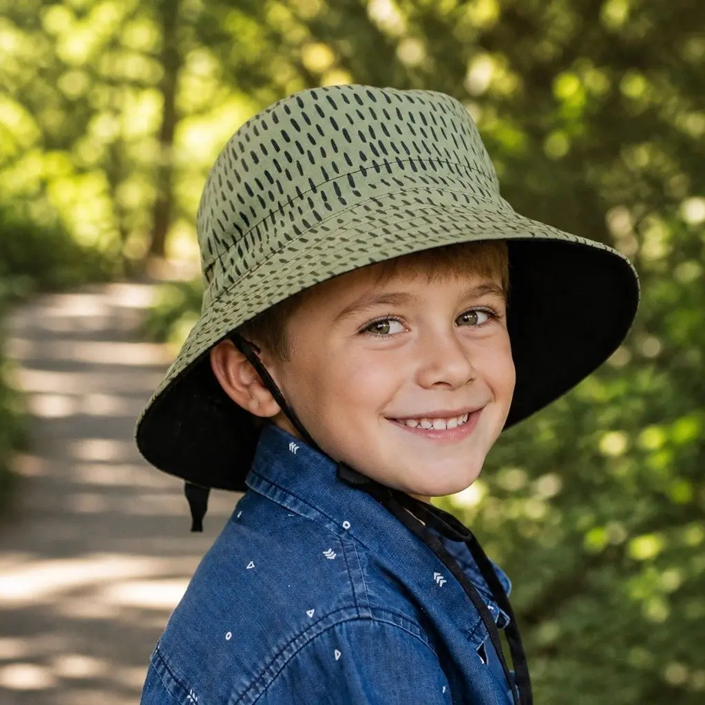 Reversible Bucket Hat Kids Billie Ebony S Wide Brim UPF50+ Sun Protection