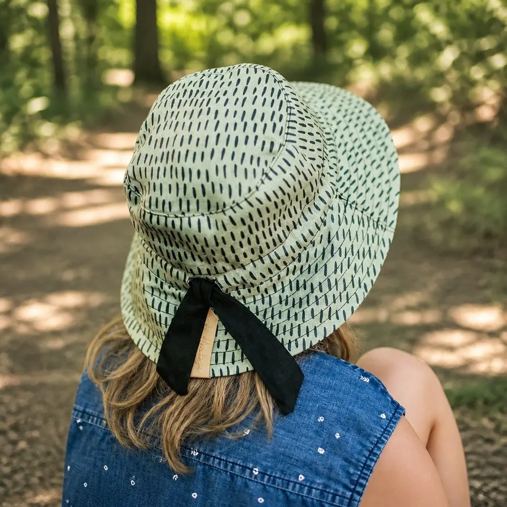 Reversible Bucket Hat Kids Billie Ebony S Wide Brim UPF50+ Sun Protection