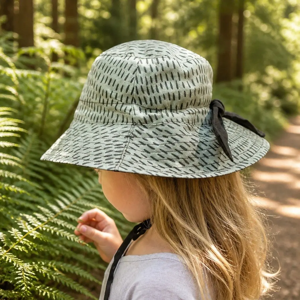 Reversible Bucket Hat Kids Billie Ebony S Wide Brim UPF50+ Sun Protection