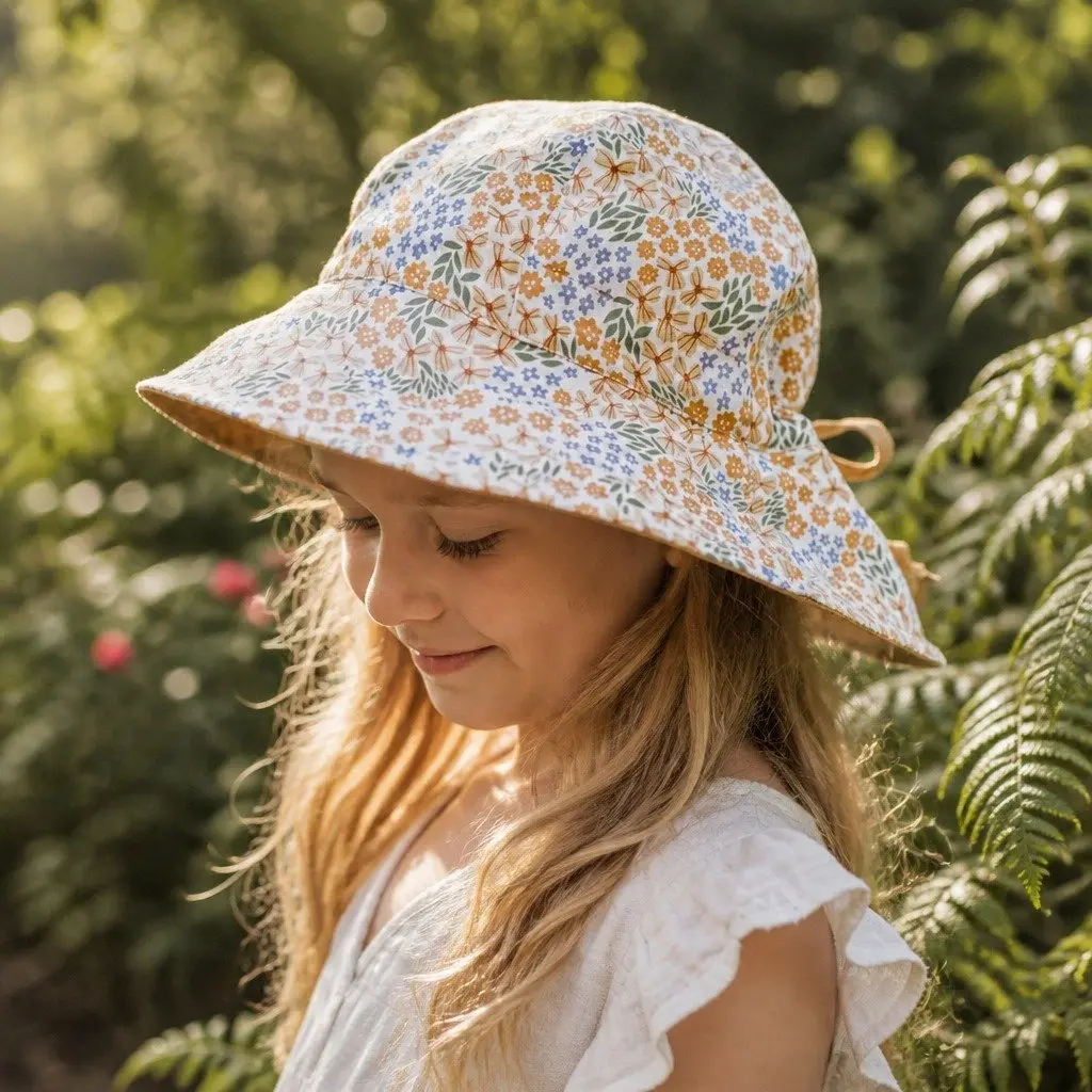 Reversible Bucket Hat Mabel S Lightweight UPF50+ Sun Protection Wide Brim Kids