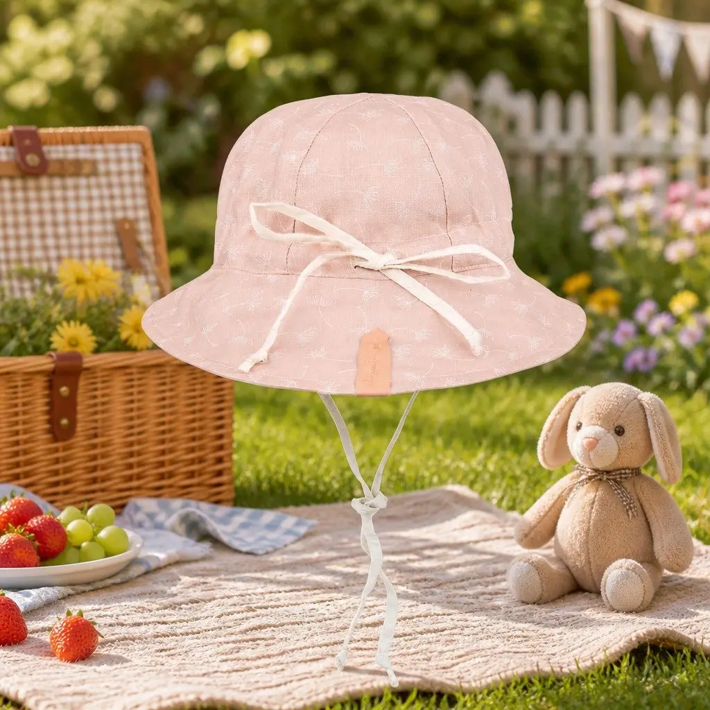 Kids Reversible Bucket Hat Wide Brim UPF50+ Sun Protection Adjustable Ties