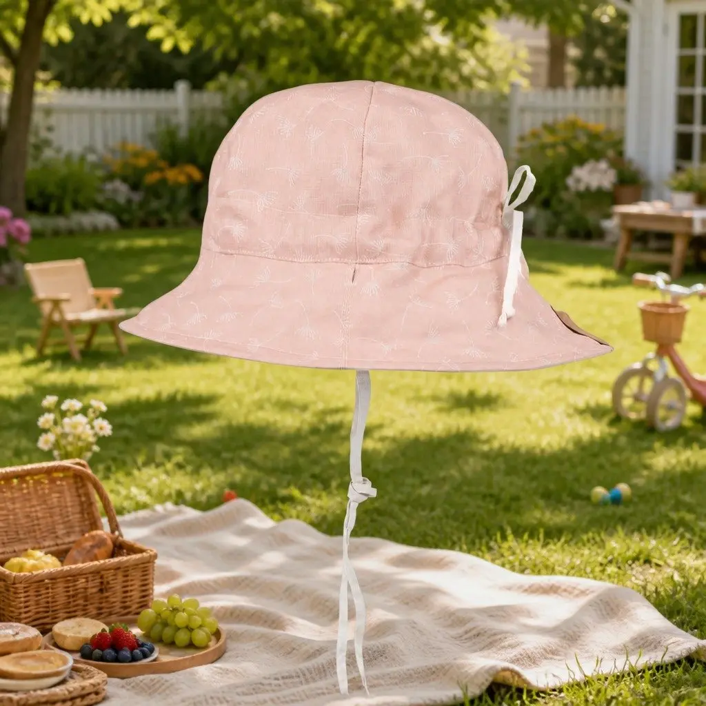 Kids Reversible Bucket Hat Wide Brim UPF50+ Sun Protection Adjustable Ties