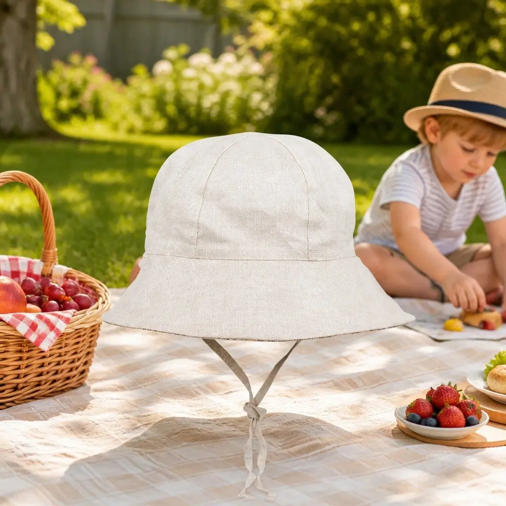 Kids Reversible Bucket Hat Wide Brim UPF50+ Sun Protection Adjustable Ties