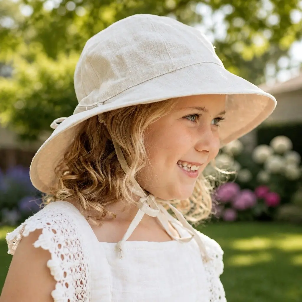 Kids Reversible Bucket Hat Wide Brim UPF50+ Sun Protection Adjustable Ties