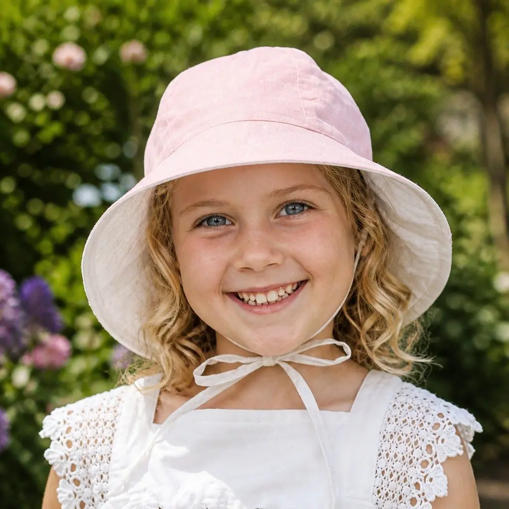 Kids Reversible Bucket Hat Wide Brim UPF50+ Sun Protection Adjustable Ties