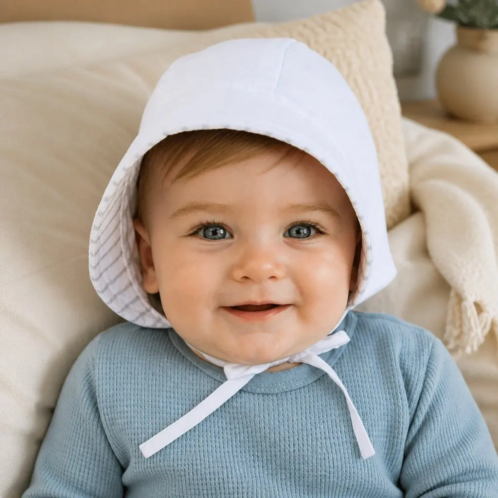 Kids Reversible Bonnet Hat UPF50+ Sun Protection Linen Classic Style Finley M