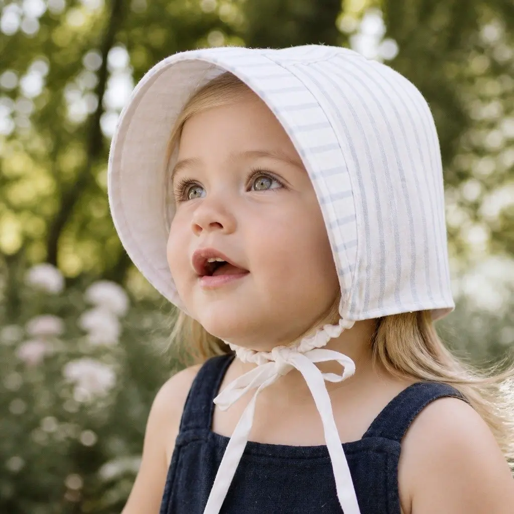 Kids Reversible Bonnet Hat UPF50+ Sun Protection Linen Classic Style Finley M