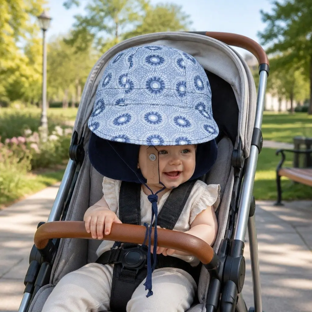 Reversible Baby Flap Sun Hat Lightweight Newborn UPF50+ Adjustable Ties