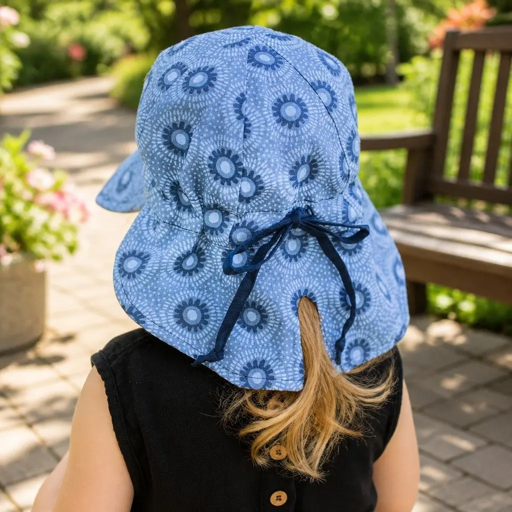 Reversible Baby Flap Sun Hat Norman Indigo Newborn Pram Carrier UPF50+