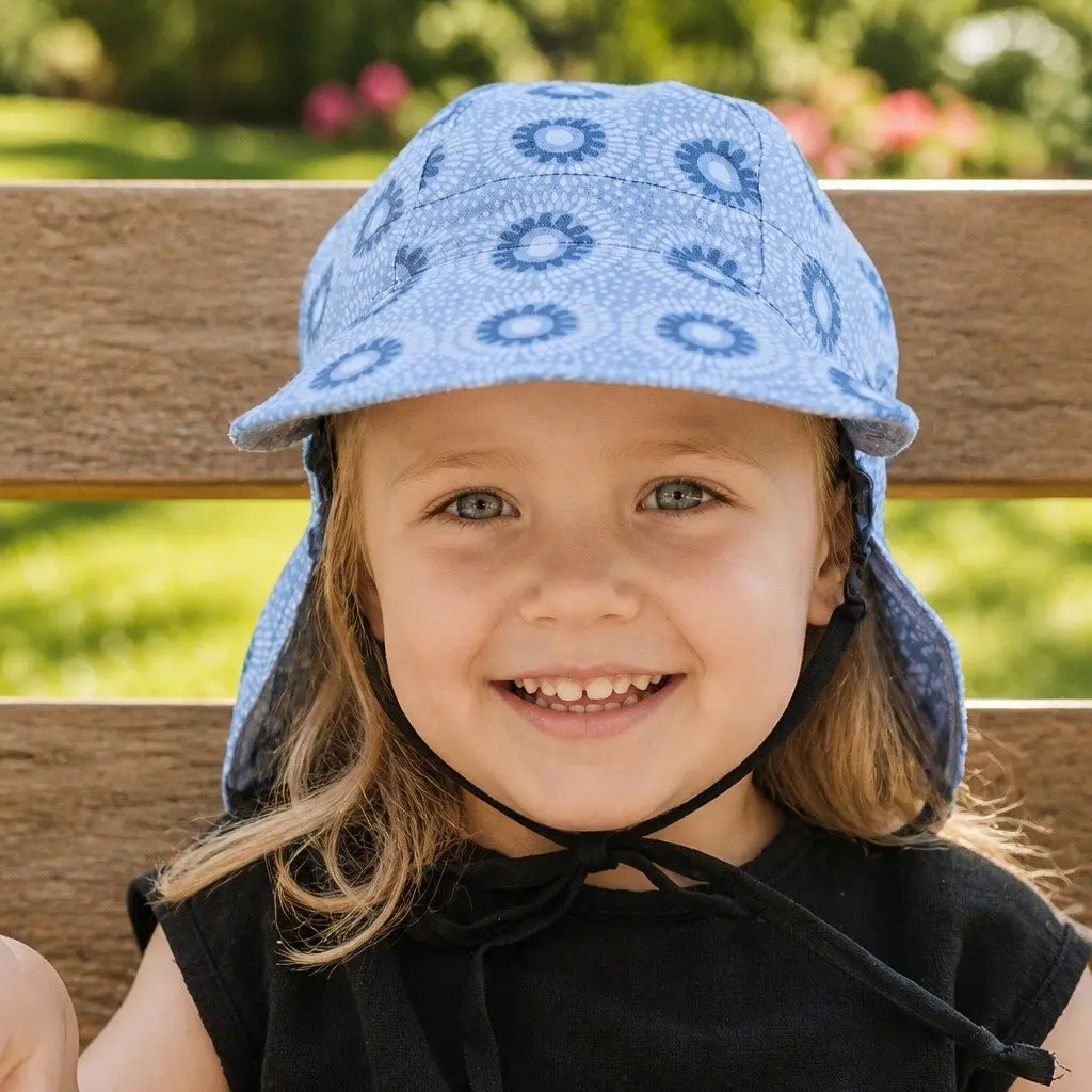 Reversible Baby Flap Sun Hat Norman Indigo Newborn Pram Carrier UPF50+