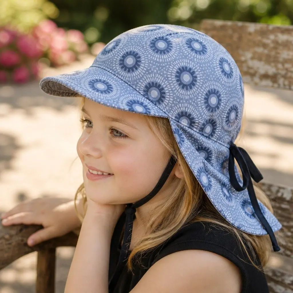Reversible Baby Flap Sun Hat Norman Indigo Newborn Pram Carrier UPF50+