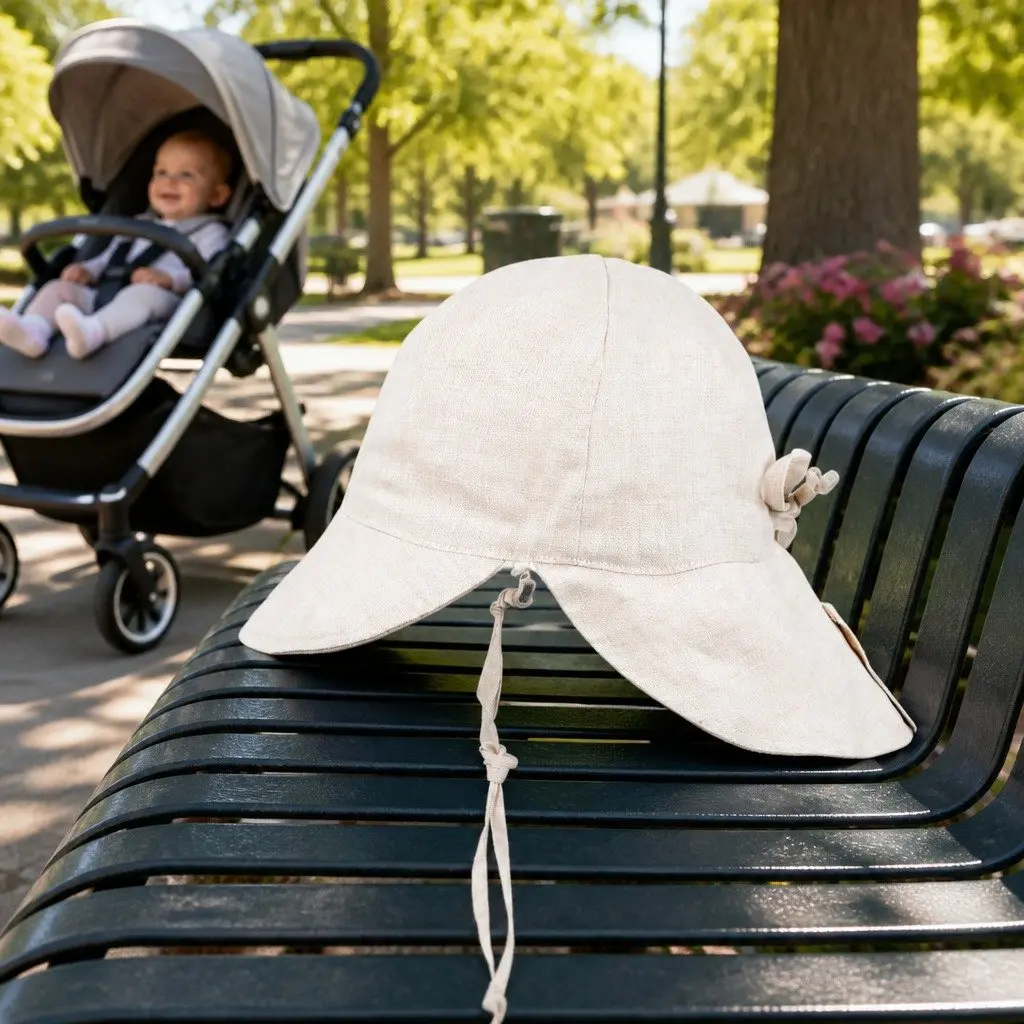 Baby Flap Hat Reversible Frances Flax UPF50+ Lightweight Adjustable for Newborn Toddler