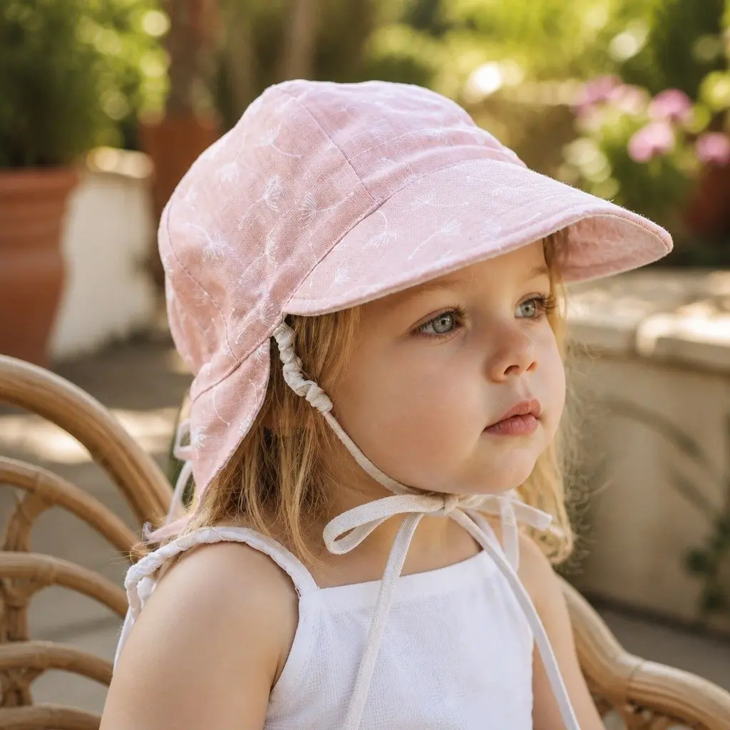 Baby Flap Hat Reversible Frances Flax UPF50+ Lightweight Adjustable for Newborn Toddler