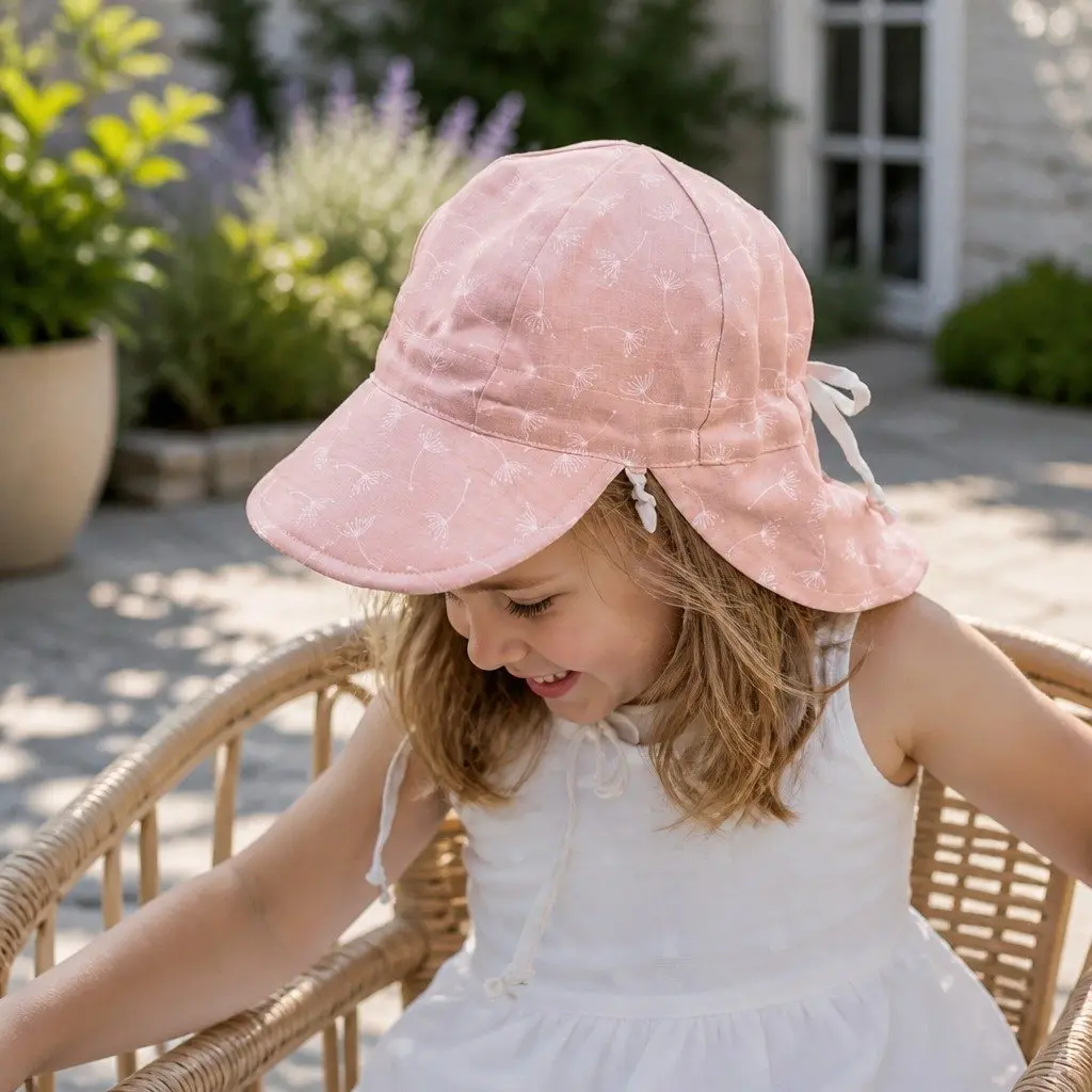 Baby Flap Hat Reversible Frances Flax UPF50+ Lightweight Adjustable for Newborn Toddler