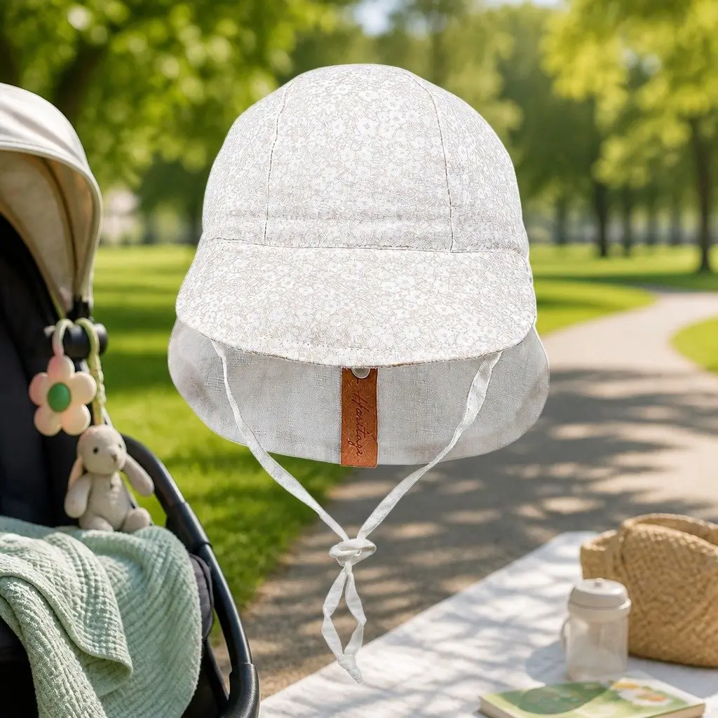 Baby Reversible Legionnaire Hat Willow Blanc M UPF50+ Sun Protection Adjustable Ties