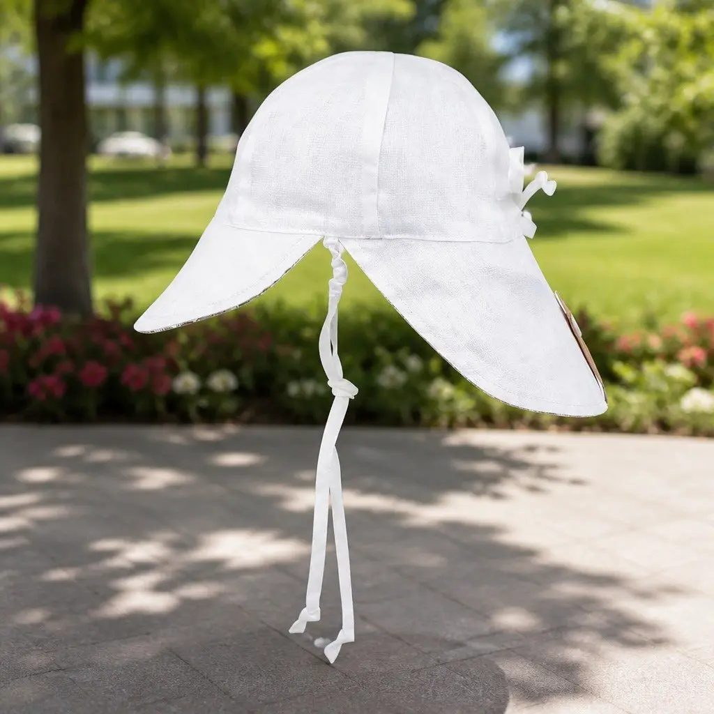 Baby Reversible Legionnaire Hat Willow Blanc M UPF50+ Sun Protection Adjustable Ties