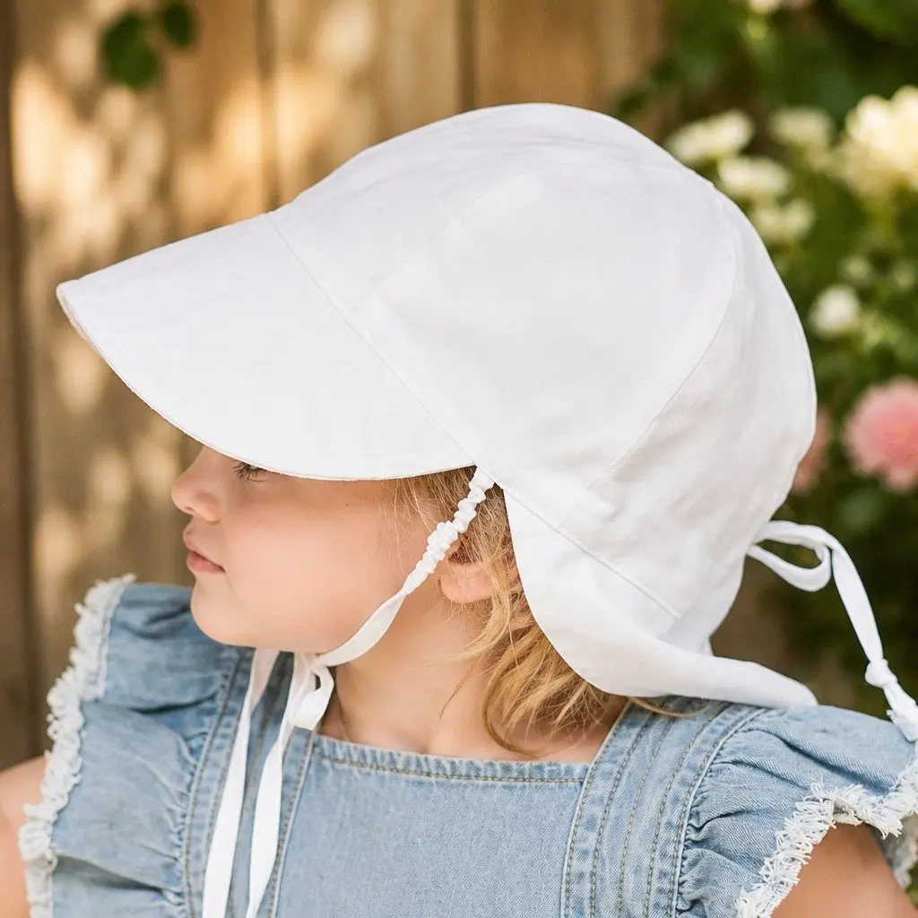 Baby Reversible Legionnaire Hat Willow Blanc M UPF50+ Sun Protection Adjustable Ties