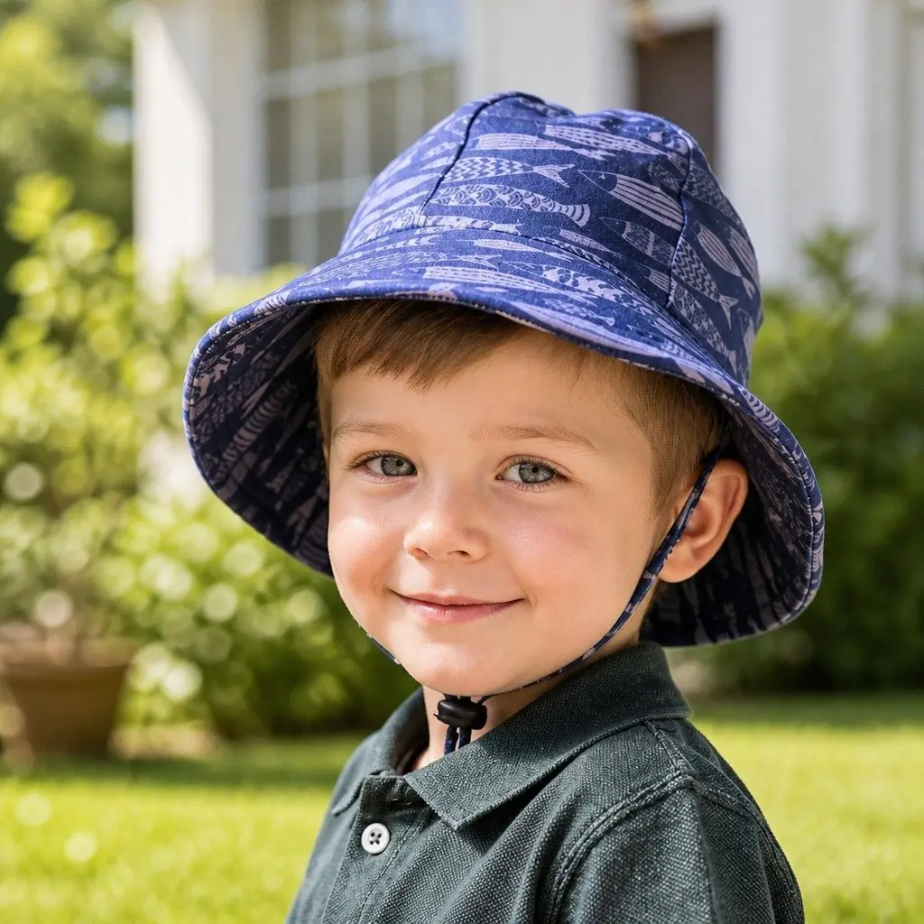 Toddler Bucket Hat Fish Pattern XS UPF50+ Sun Protection Soft Brim