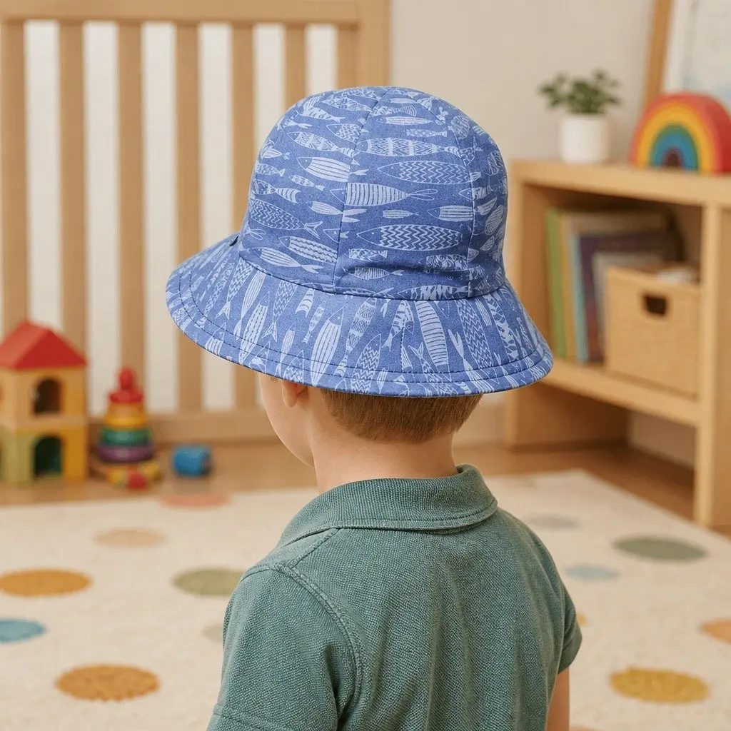 Toddler Bucket Hat Fish Pattern XS UPF50+ Sun Protection Soft Brim