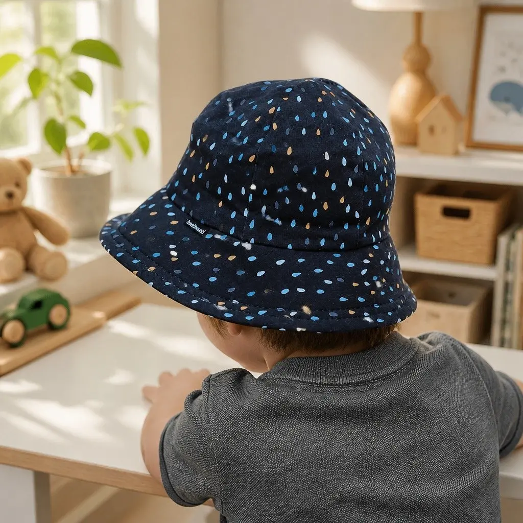 Toddler Bucket Hat Blue UPF50+ Sun Protection Soft Brim Chin Strap