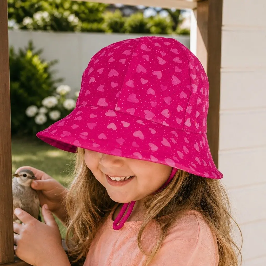 Toddler Bucket Sun Hat Hearts S UPF50+ Soft Flexible Brim