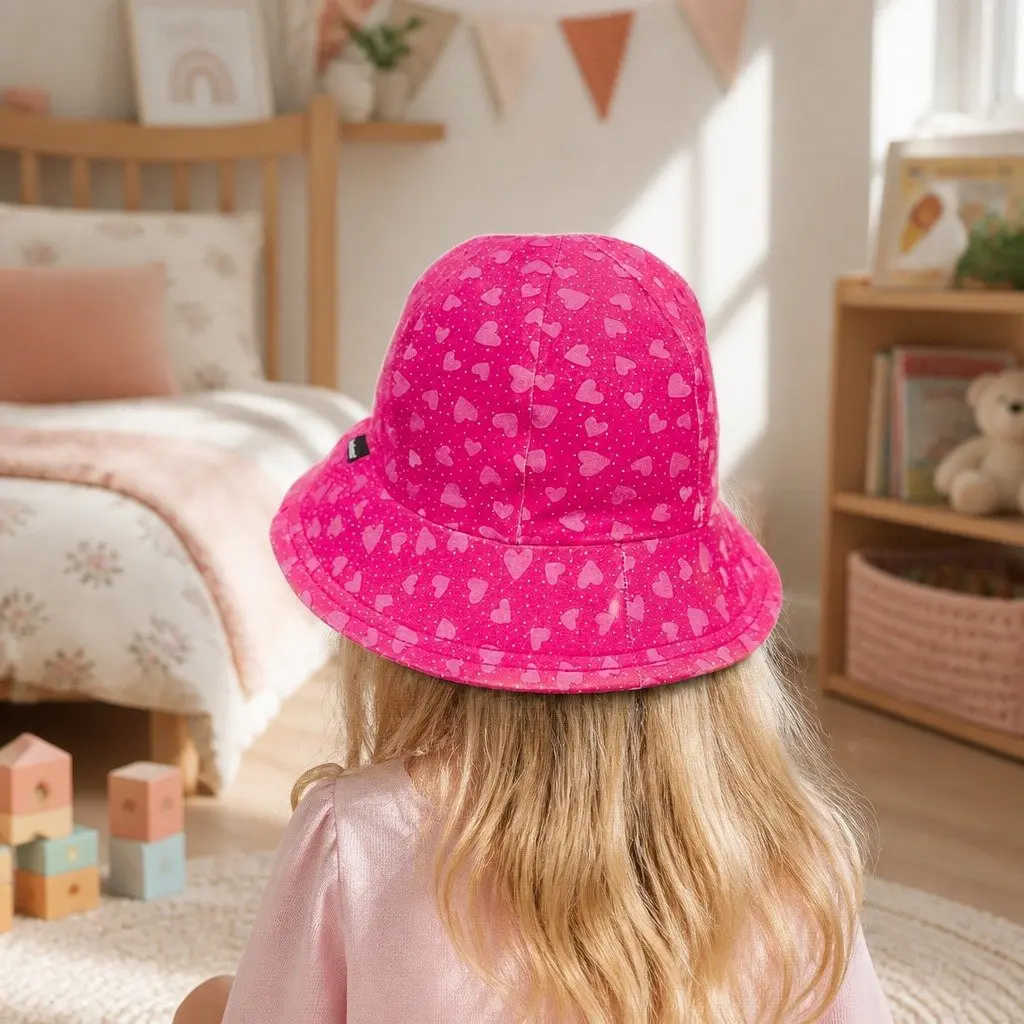Toddler Bucket Sun Hat Hearts S UPF50+ Soft Flexible Brim