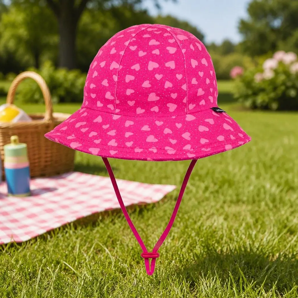 Toddler Bucket Hat Hearts Pattern M Sun Protection UPF50+ Soft Flexible Brim