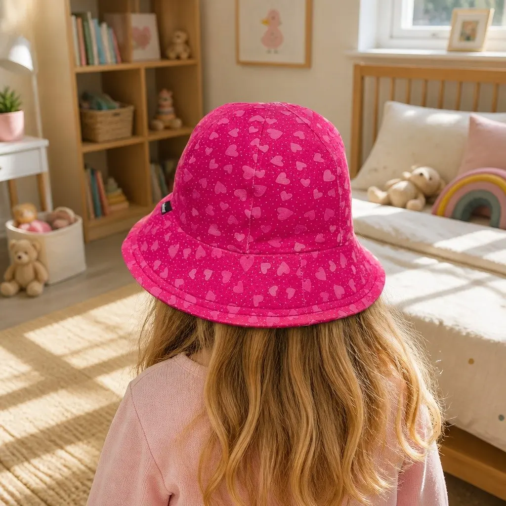 Toddler Bucket Hat Hearts Pattern M Sun Protection UPF50+ Soft Flexible Brim