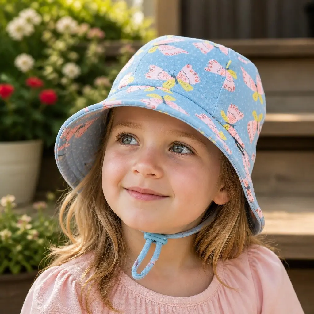 Toddler Bucket Hat Butterfly XS Sun Protection Soft Flexible Brim