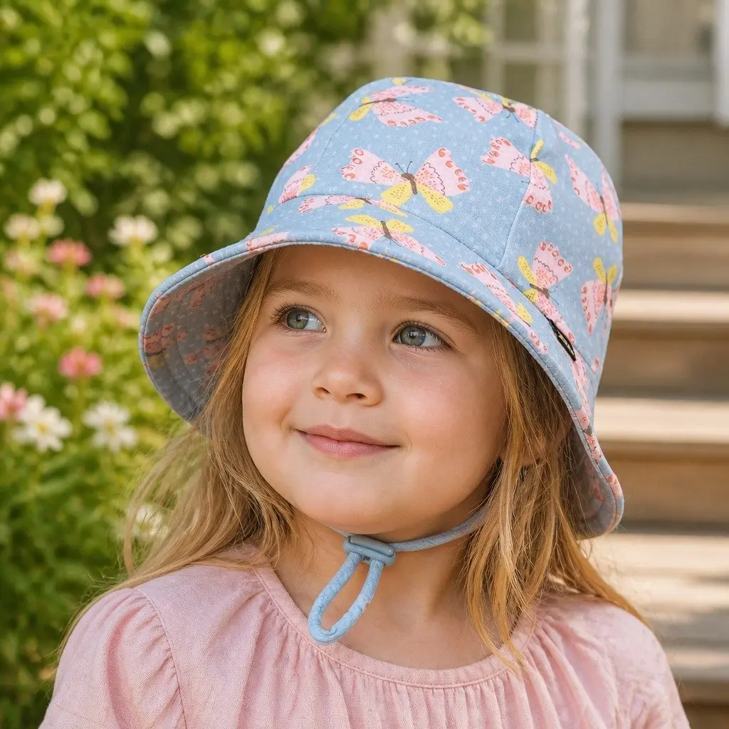 Toddler Bucket Hat Butterfly Design Soft Flexible Brim UPF50+ Sun Protection