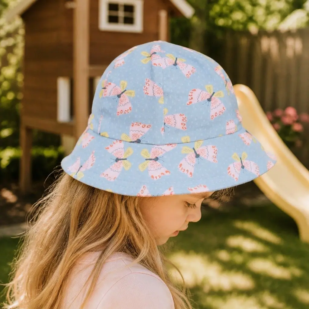 Toddler Bucket Hat Butterfly Design Soft Flexible Brim UPF50+ Sun Protection