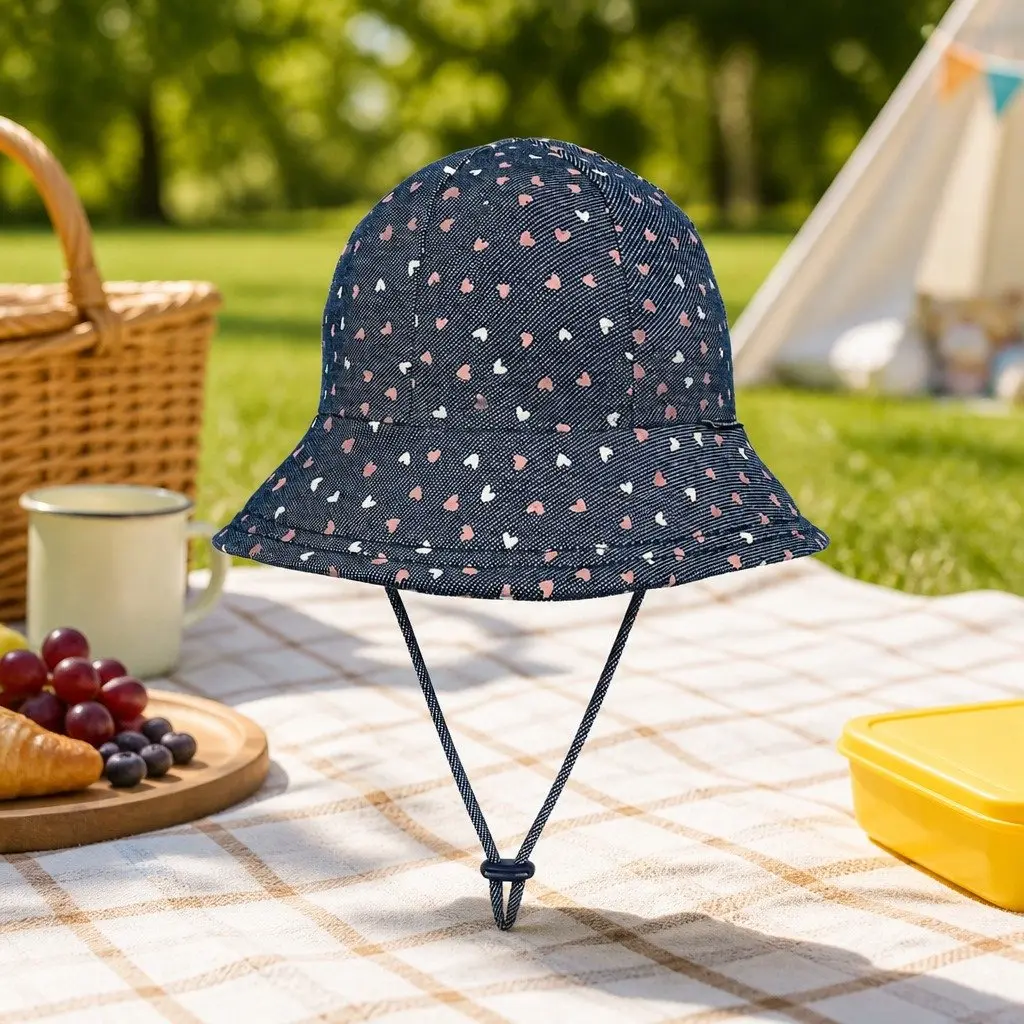 Toddler Bucket Hat Denim XS UPF50+ Sun Protection Soft Flexible Brim
