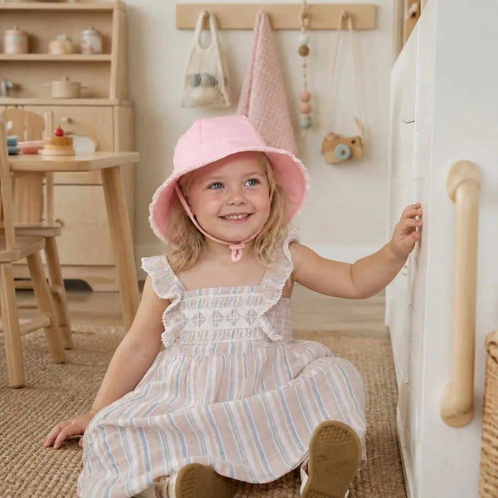 Toddler Bucket Hat Blush S Soft Flexible Brim UPF50+ Sun Protection