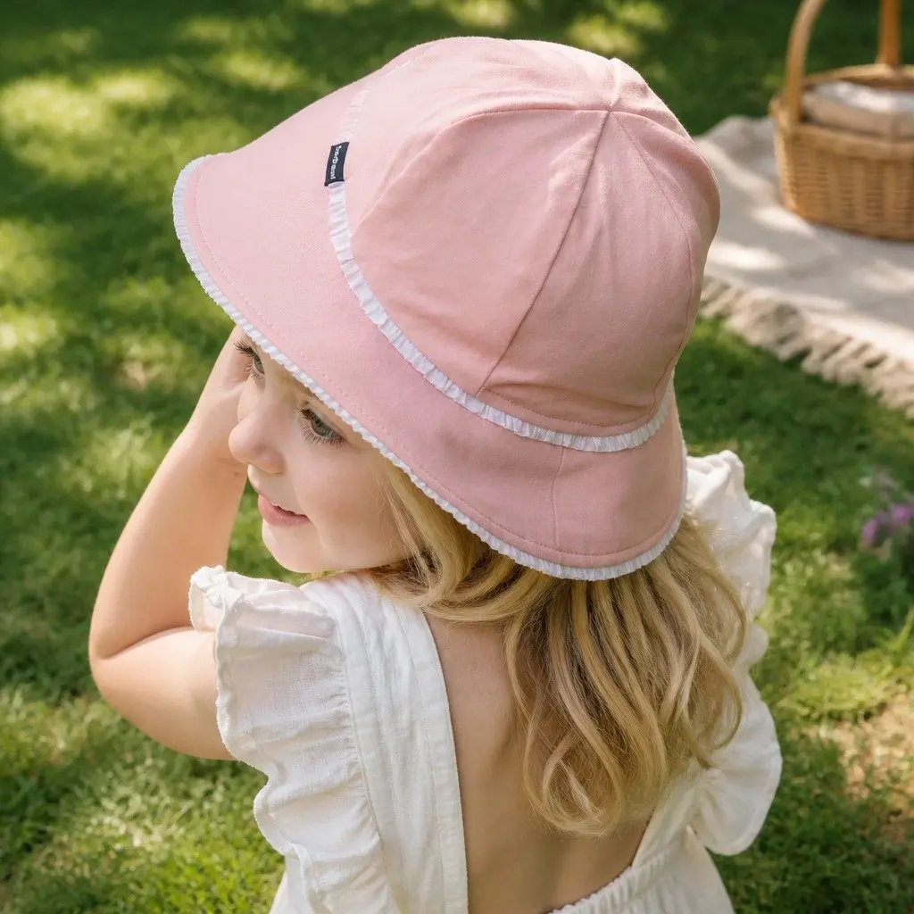Toddler Bucket Sun Hat Blush M Soft Flexible Brim UPF50+ Ruffle Trim
