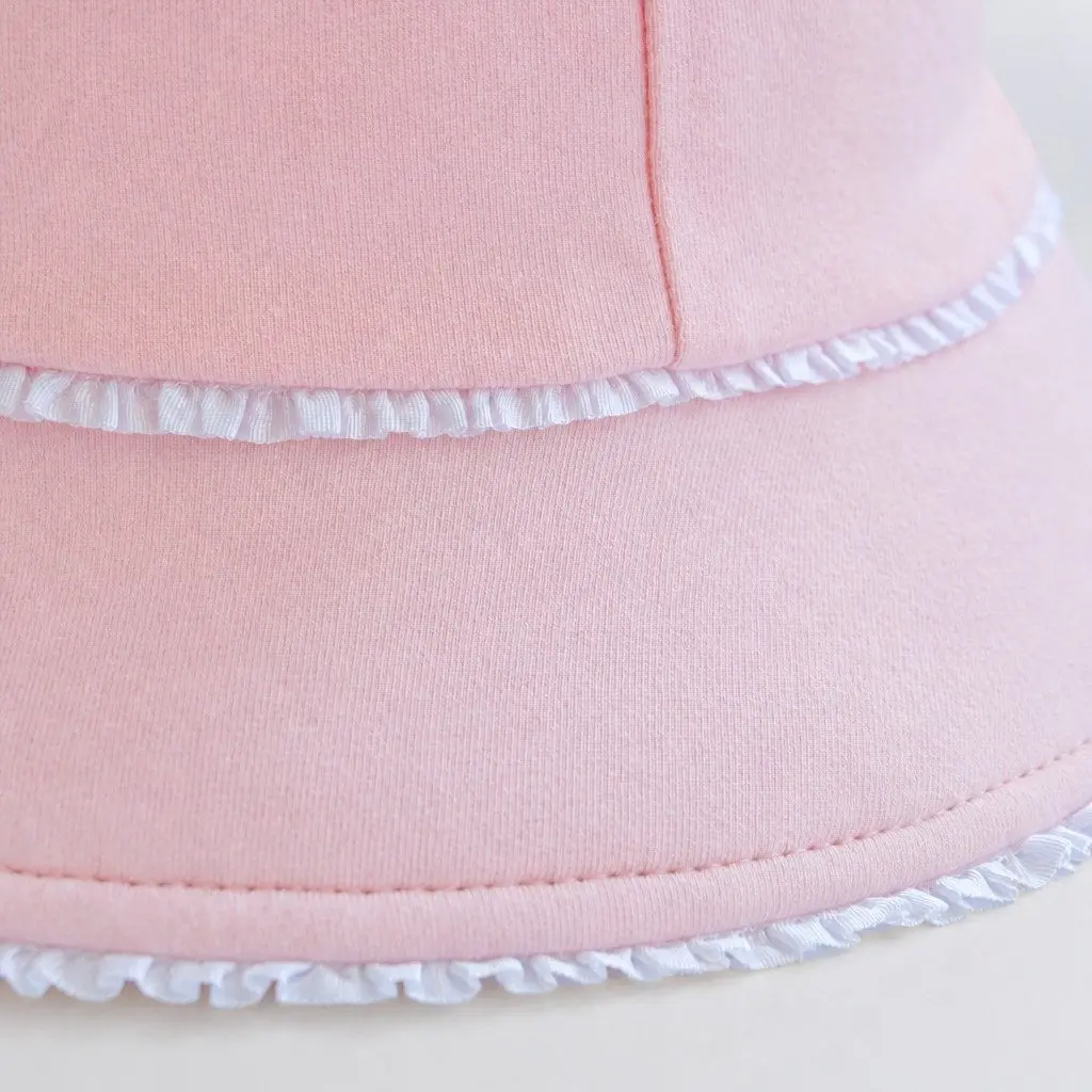 Toddler Bucket Hat Blush L Soft Flexible Brim Ruffle Trim Sun Protection