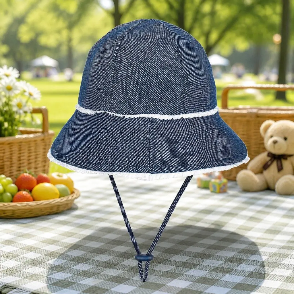 Toddler Bucket Hat Denim S Ruffle Trim Soft Flexible Brim Sun Protection