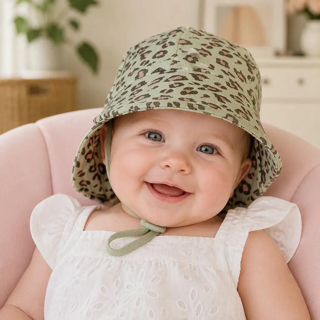 Baby Sun Hat Leopard L Soft Stretchy Cotton UPF50+ Protection for Newborns Toddlers Pram Carrier